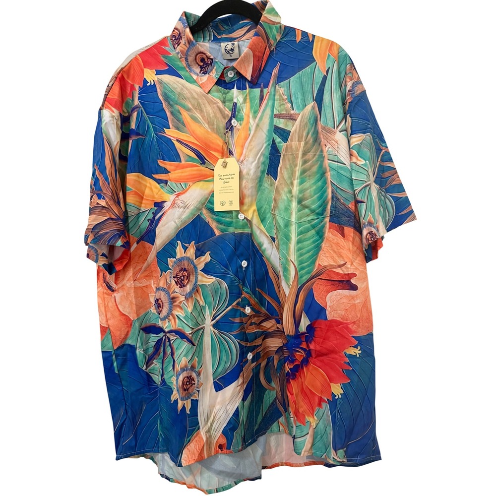Hardaddy Mens XL Tropical Bird of Paradise Floral Aloha Button Down Shirt NWT